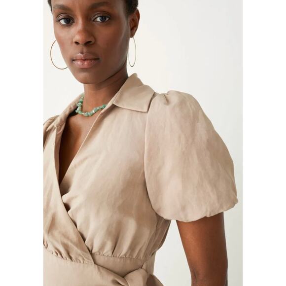 New & Other Stories Los Angeles Atelier Taupe Wrap Crop Tie Front Top 6 - Picture 2 of 9